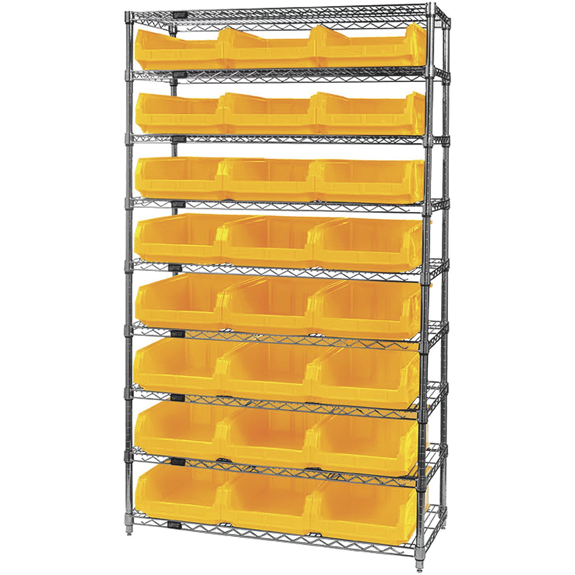 Quantum Storage 24-Bin Chrome Wire Shelf Bin System — 18in.L x 42in.W x 74in.H Rack Size, Magnum Bins